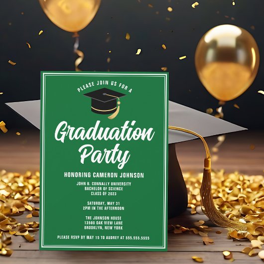 Custom Green White Modern 2025 Graduation Party Kaart