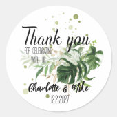 Custom Greenery Wedding Favorieten Tropische bruil Ronde Sticker (Voorkant)