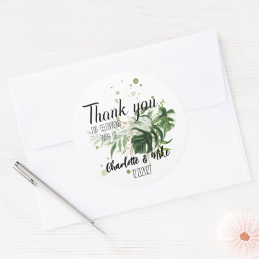 Custom Greenery Wedding Favorieten Tropische bruil Ronde Sticker (Envelop)