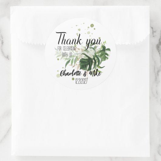 Custom Greenery Wedding Favorieten Tropische bruil Ronde Sticker (Tas)