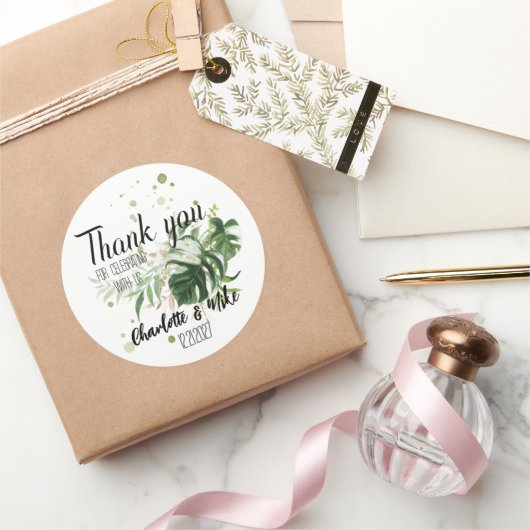 Custom Greenery Wedding Favorieten Tropische bruil Ronde Sticker (Geschenken)