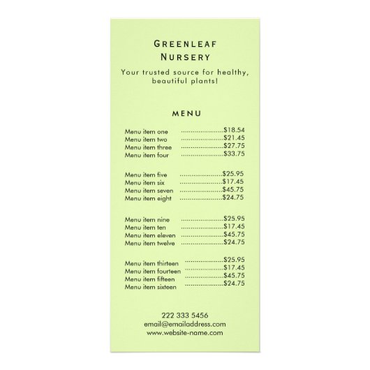 Custom Greenleaf Nursery Branding  Reclamekaart (Voorkant)