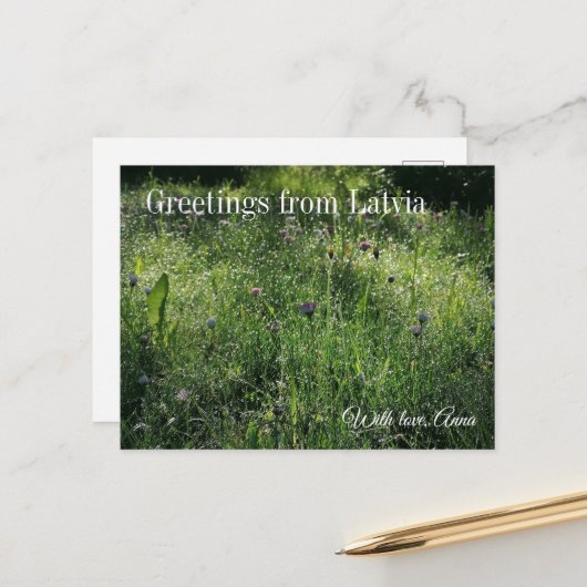 Custom Greetings from Latvia Wildflower Photograph Briefkaart (Voorkant / Achterkant in situ)