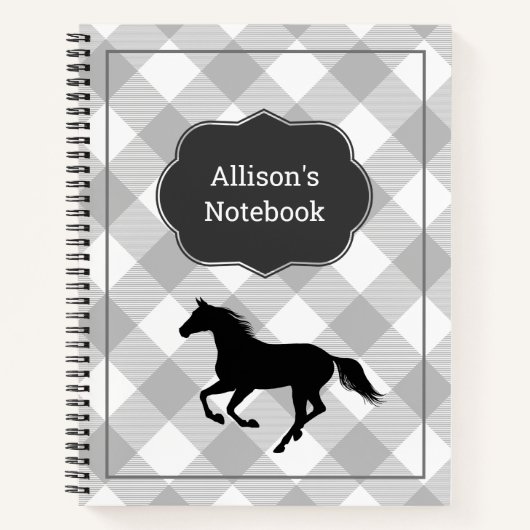 Custom Grey Buffalo Plaid Horse Pony Notitieboek (Voorkant)