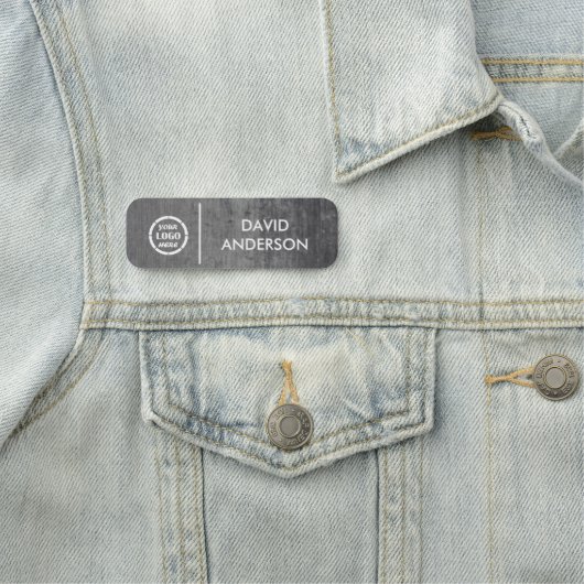 Custom Grey Business Logo Basic Employee Staff Naamplaatje (In situ)