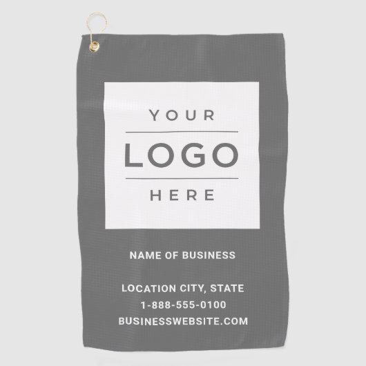 Custom Grey Business Logo Company Branded Golfhanddoek (Voorkant)