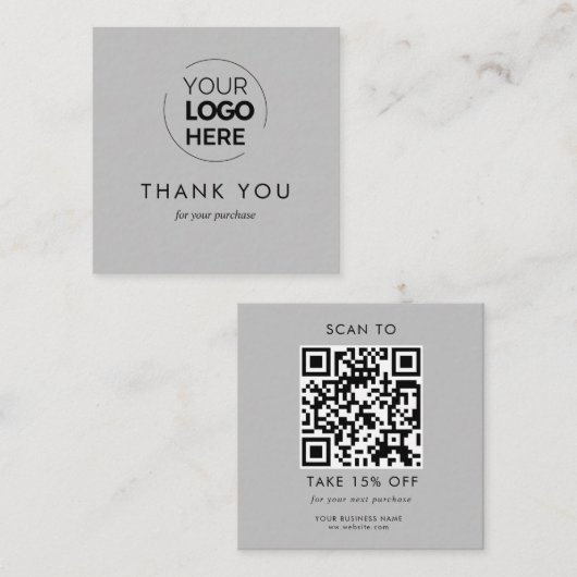 Custom Grey Business Logo QR Code Dank u Kortingskaartje (Voorkant / Achterkant)