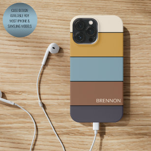 Custom Grijs Blauw Bruin Mosterd Gele Strepen iPhone 13 Pro Max Hoesje