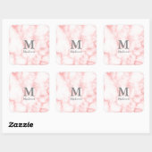 Custom Grijs Monogram en Naam op Faux Roze Marmer Vierkante Sticker (Vel)