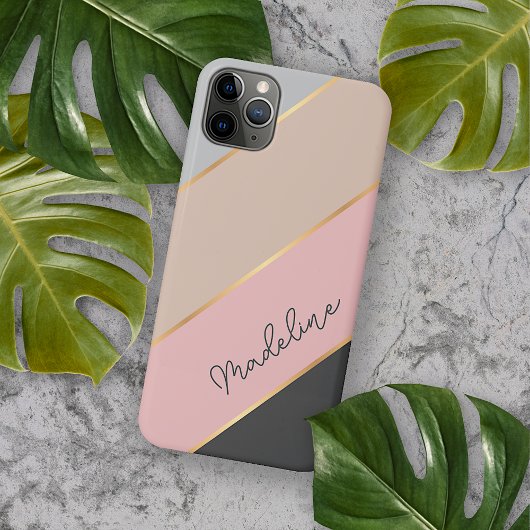 Custom Grijs Pastel Koraal Blush Peach Roze Strepe iPhone Hoesje