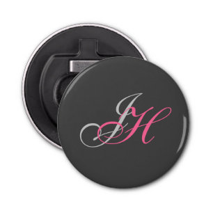 Custom Grijs Roze Monogram Eenvoudig Vlak Button Flesopener
