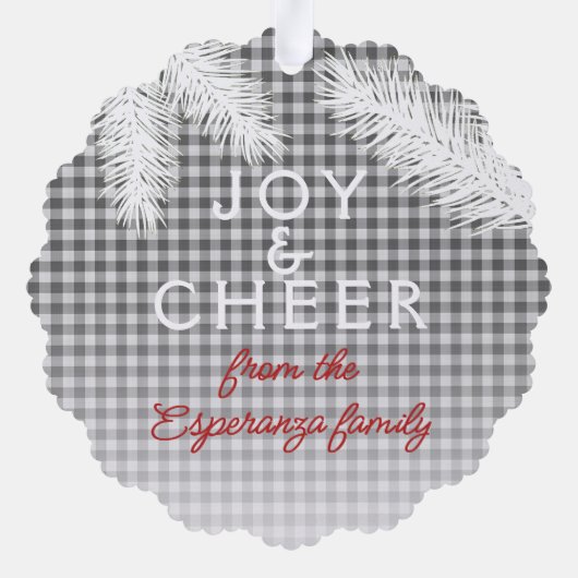 Custom grijs wit geruite gingham patroon ornament kaart (Achterkant)