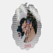 Custom grijs wit geruite gingham patroon ornament kaart (Rechts)