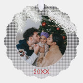 Custom grijs wit geruite gingham patroon ornament kaart (Voorkant)