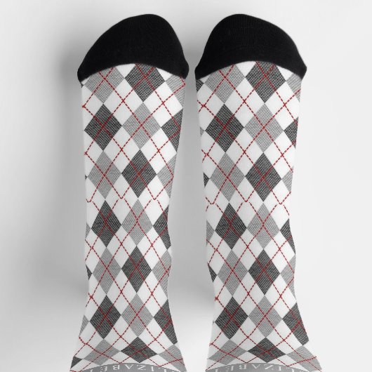 Custom Grijs Zwart Wit Rood Argyle patroon Sokken (Top)
