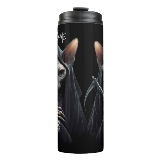 Custom Grim Reaper Sphynx Cat Skeleton Funny Cats Thermosbeker (Voorkant)