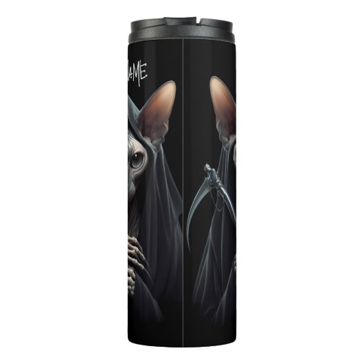 Custom Grim Reaper Sphynx Cat Skeleton Funny Cats Thermosbeker (Achterkant)