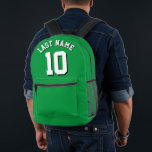Custom Groen Wit Achternaam Sport Jersey Nummer Bedrukte Rugzak<br><div class="desc">Op maat ontworpen sportjersey rugzak in levendig groen met opvallende witte belettering en vetgedrukte zwarte schaduwdetails voor uw achternaam en gekozen nummer. Deze gepersonaliseerde rugzak is een must-have voor sportliefhebbers en voegt een vleugje individualiteit toe aan uw collectie. Gemaakt met duurzaamheid in het achterhoofd, zorgt het voor langdurige prestaties en...</div>