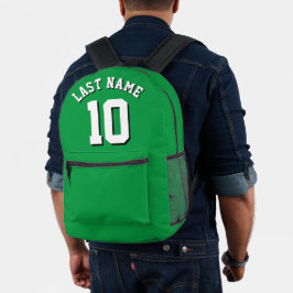 Custom Groen Wit Achternaam Sport Jersey Nummer Bedrukte Rugzak