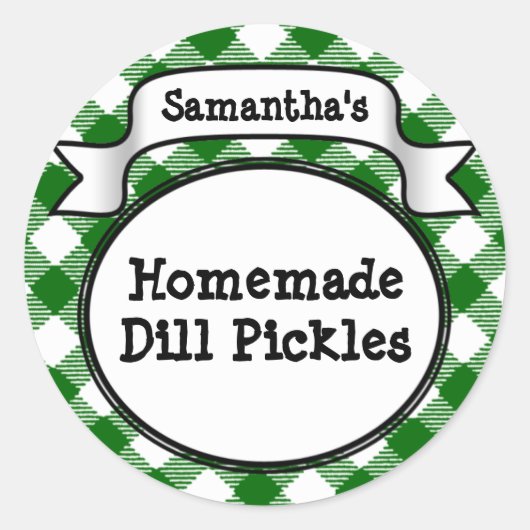 Custom Groene Gingham Pickle Jar/Lid Label (Voorkant)