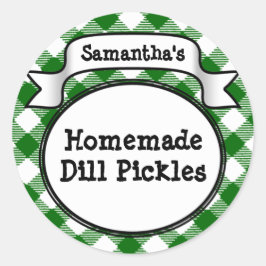 Custom Groene Gingham Pickle Jar/Lid Label