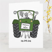 Custom Groene Tractor Land Schuur Rustieke Bruilof Kaart (Gele Bloem)