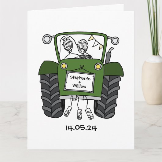 Custom Groene Tractor Land Schuur Rustieke Bruilof Kaart (Voorkant)