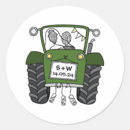 Custom Groene Tractor Land Schuur Rustieke Bruilof Ronde Sticker