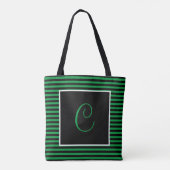 Custom Groot Initiaal Groen en Zwart Gestreept Tote Bag (Achterkant)