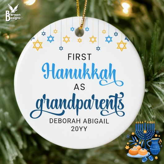 Custom GROOTOUDERS EERSTE HANUKKAH Keramisch Ornament