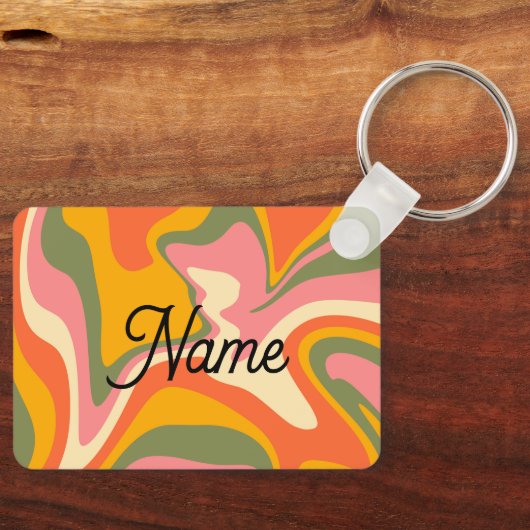 Custom Groovy Liquified Marble Retro 60s Sleutelhanger (Voorkant)