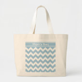 Custom Grote Canvas tas, Blauwe en Witte Chevrons Grote Tote Bag (Voorkant)
