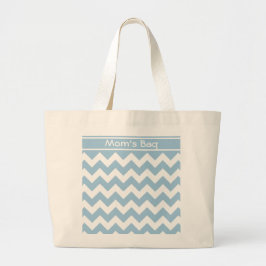 Custom Grote Canvas tas, Blauwe en Witte Chevrons Grote Tote Bag