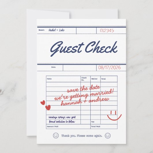 Custom Guest Check Wedding Save the Date Card (Voorkant)