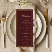 Custom Guest Name Burgundy Gold Place Card Menu