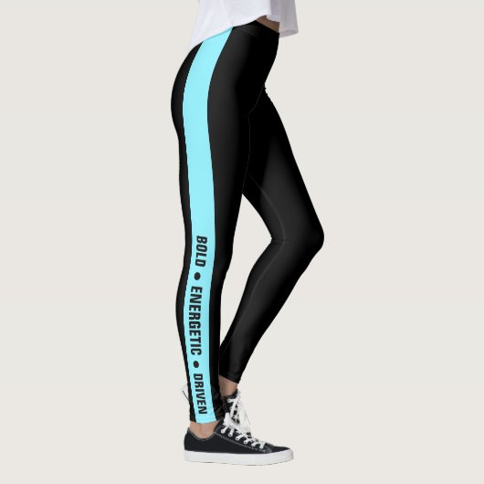Custom Gym Motto Electric-Blue Stripe Black  Leggings (Rechts)