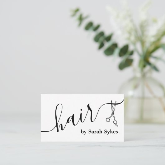Custom Hair Stylist Schaar Script Barber Wit Visitekaartje (Staand voorkant)