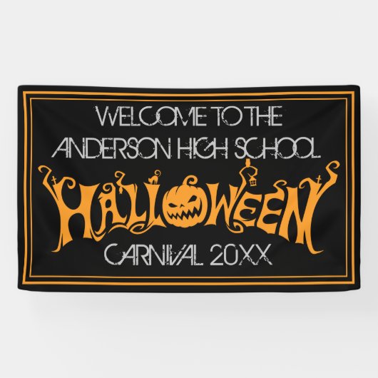 Custom Halloween Haunted House Carnaval Zwart Spandoek (Horizontaal)
