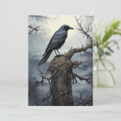 Custom Halloween Party Creepy Raven Graveyard Kaart (Staand voorkant)