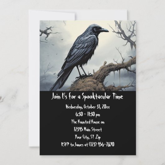 Custom Halloween Party Creepy Raven Graveyard Kaart (Achterkant)