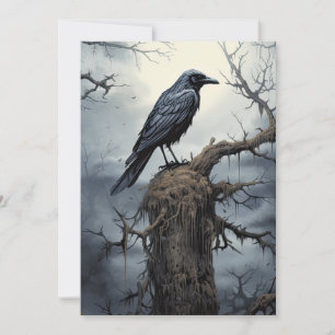 Custom Halloween Party Creepy Raven Graveyard Kaart