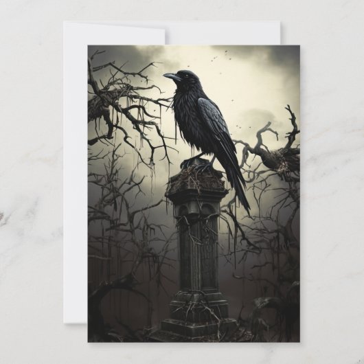 Custom Halloween Party Gothic Raven Graveyard Kaart (Voorkant)