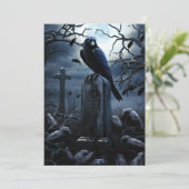 Custom Halloween Party Gothic Raven Graveyard Kaart (Staand voorkant)