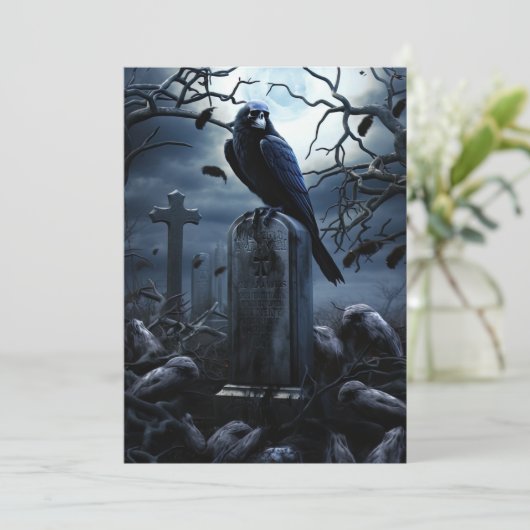 Custom Halloween Party Gothic Raven Graveyard Kaart (Staand voorkant)