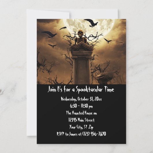 Custom Halloween Party Gotische Skelet Graveyard Kaart (Achterkant)