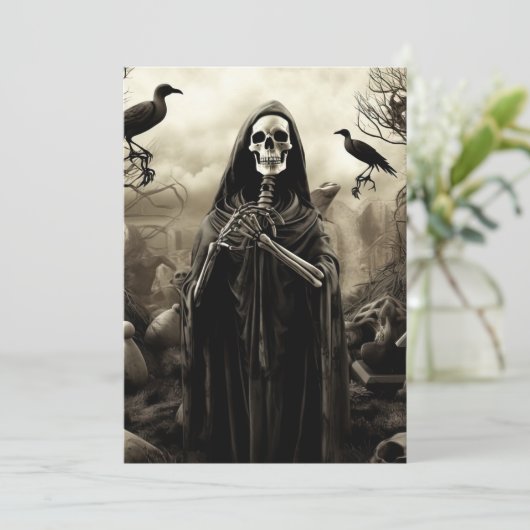 Custom Halloween Party Gotische Skelet Graveyard Kaart (Staand voorkant)