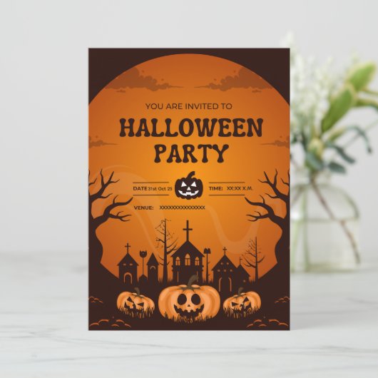 Custom Halloween Party Invitation Card Pumpkin  Kaart (Staand voorkant)