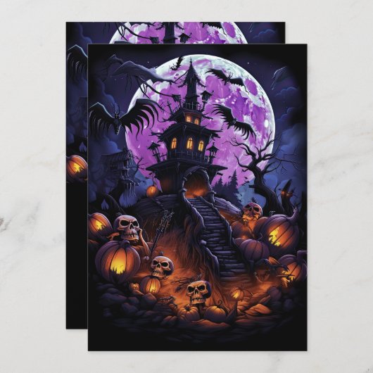 Custom Halloween Party Skelet Haunted House Kaart (Voorkant / Achterkant)