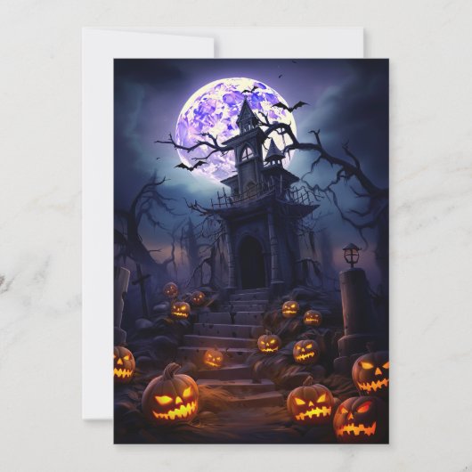 Custom Halloween Party Spooky Haunted House Kaart (Voorkant)