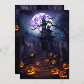 Custom Halloween Party Spooky Haunted House Kaart (Voorkant / Achterkant)